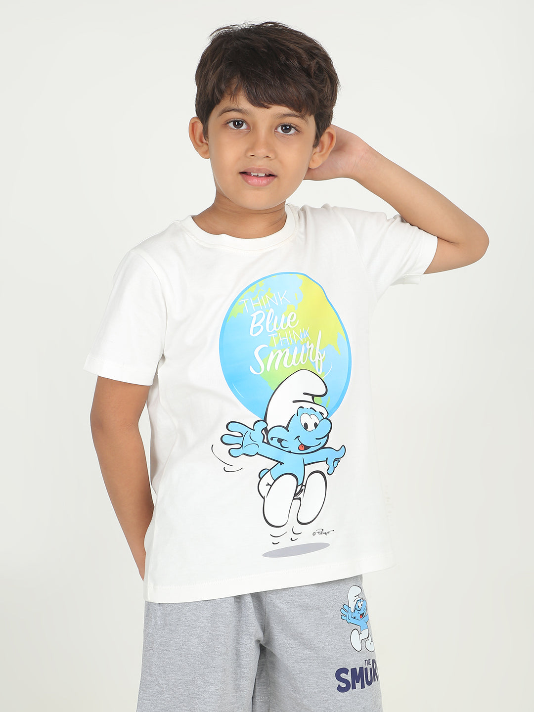 Reborn X The Smurfs -Boys Cotton T-shirt Printed - Off White