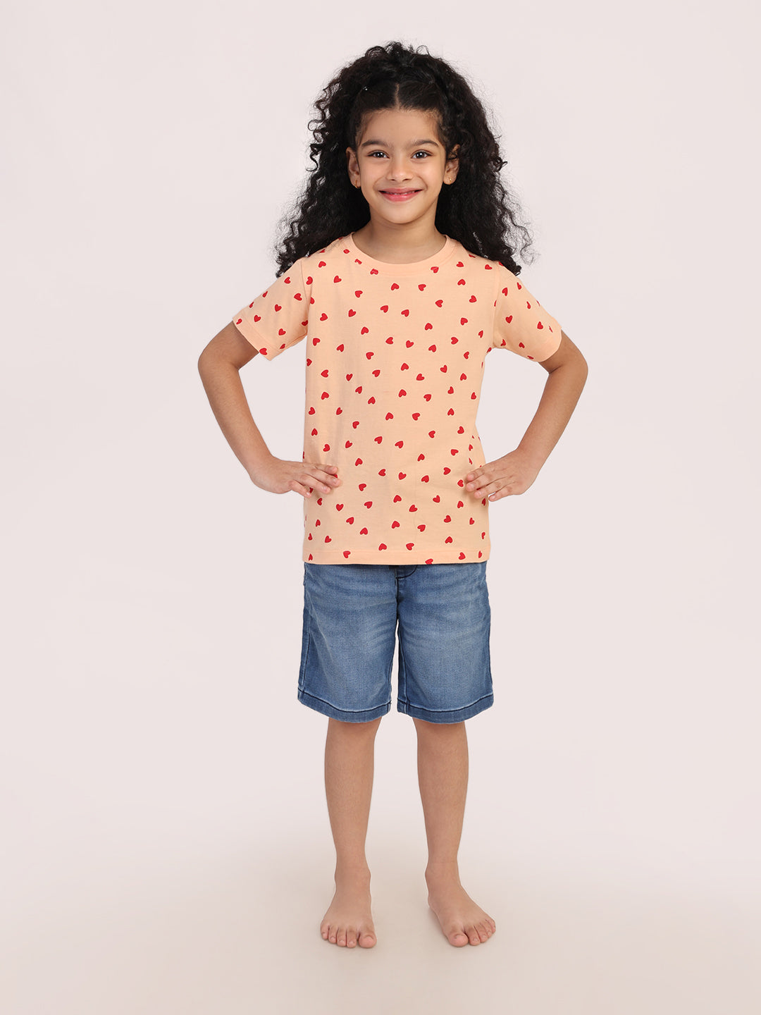 REBORN - Girls 1 piece chest printed T-shirt-Peach