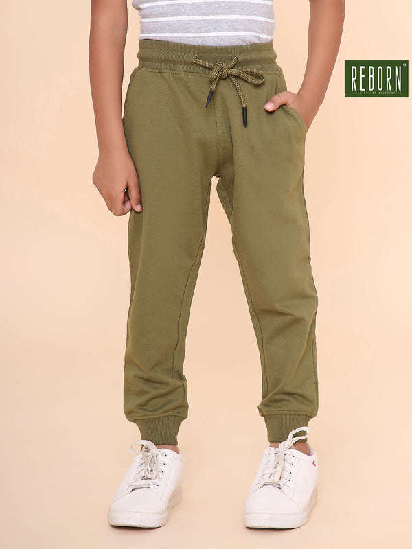 REBORN - Boys Solid Cotton Fleece Jogger - Olive