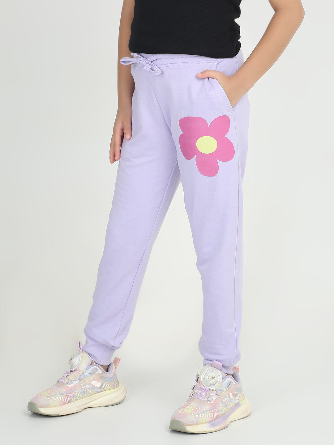 REBORN- Girls Blue Printed  cotton fleece Jogger -Lavender