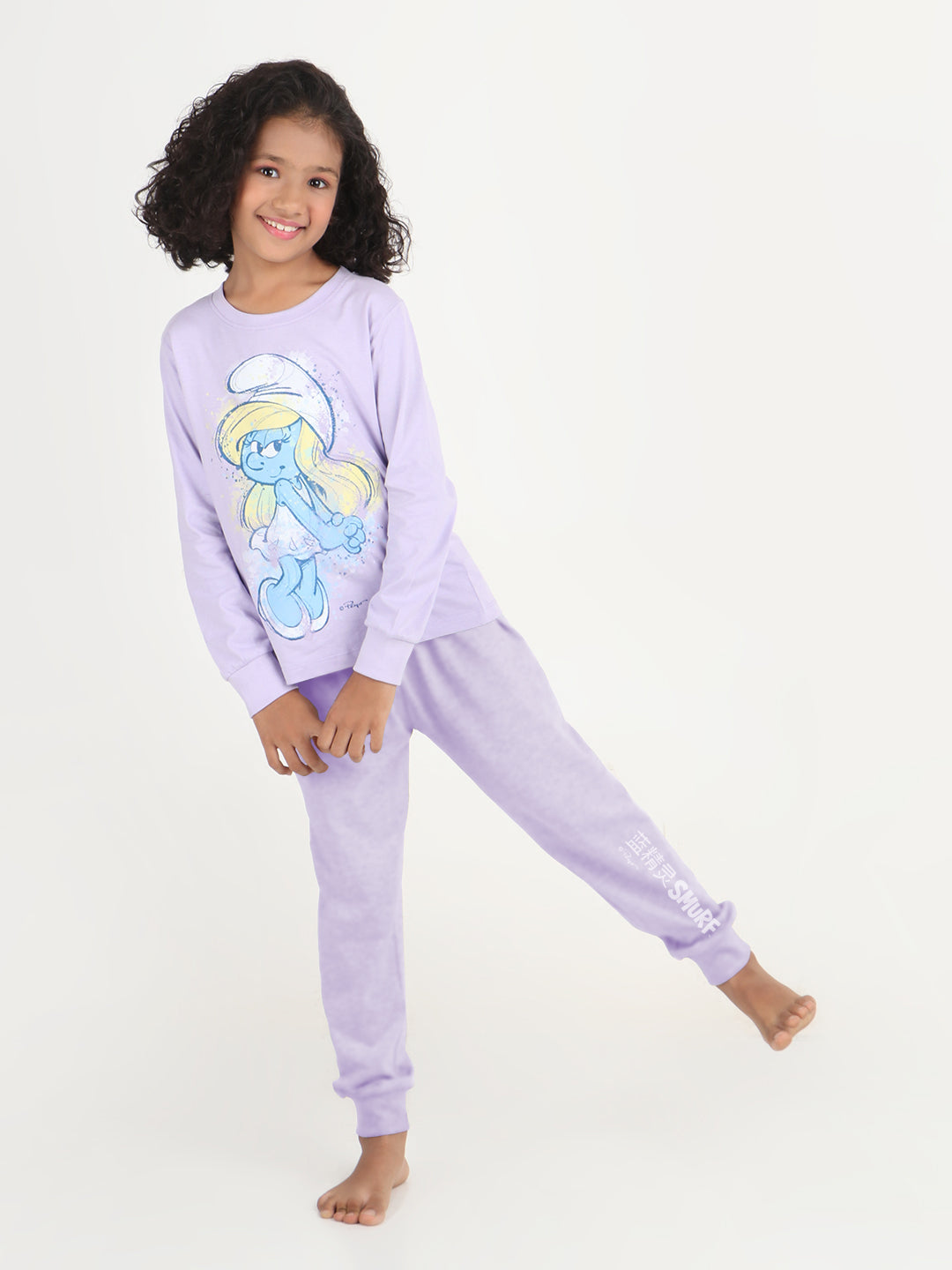 REBORN x Smurfs  Girls - Soft Single Jersery Printed Cotton Full Sleeve & PJ Sleepset - Lavender