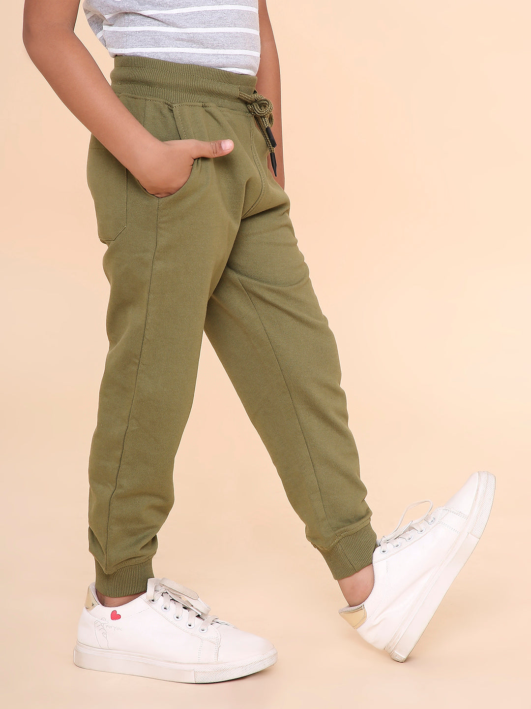 REBORN - Boys Solid Cotton Fleece Jogger - Olive