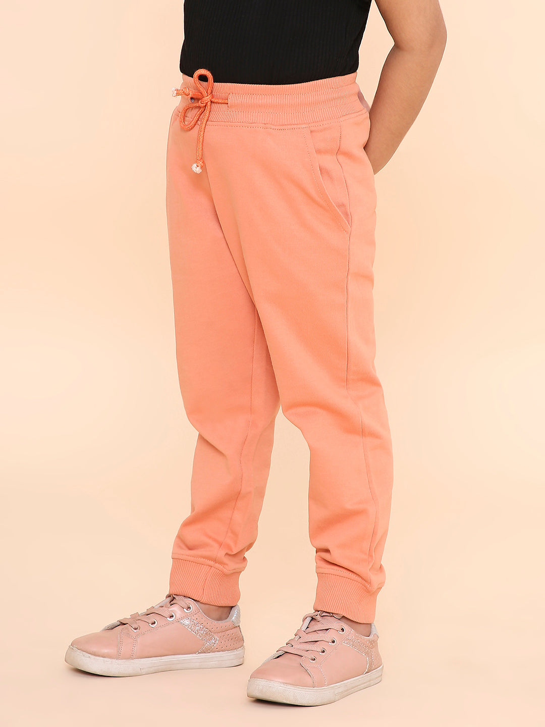 REBORN - Girls Solid Cotton Fleece Jogger-Peach