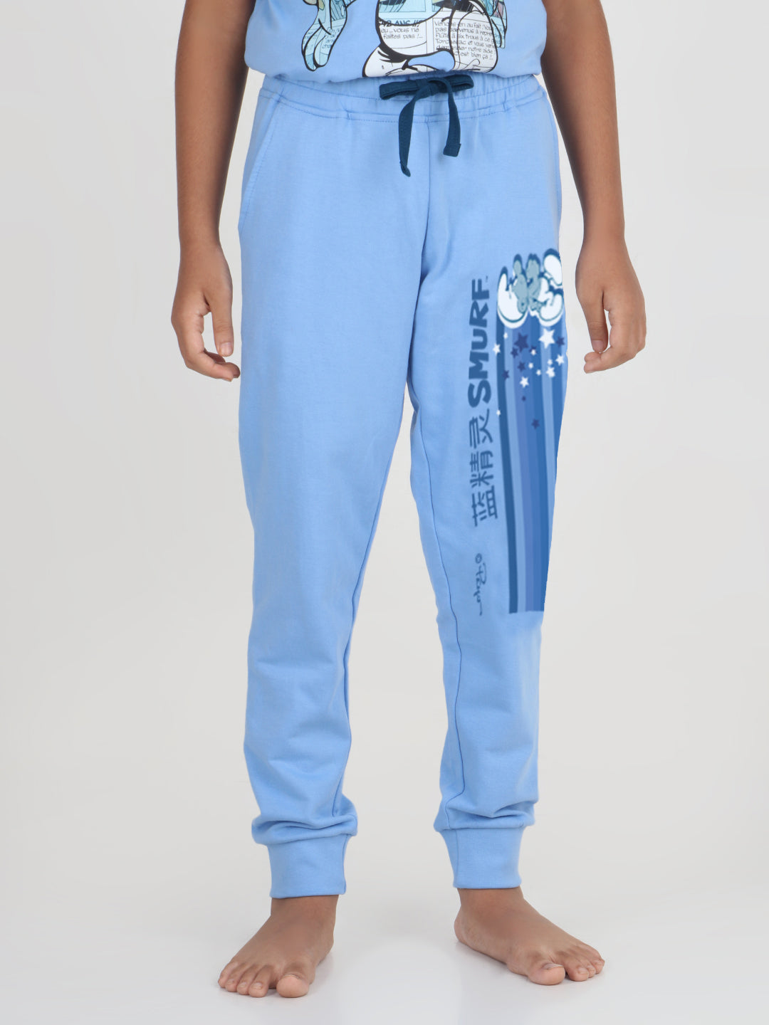 Reborn X The Smurfs -Boys  Printed  cotton fleece Jogger-Blue