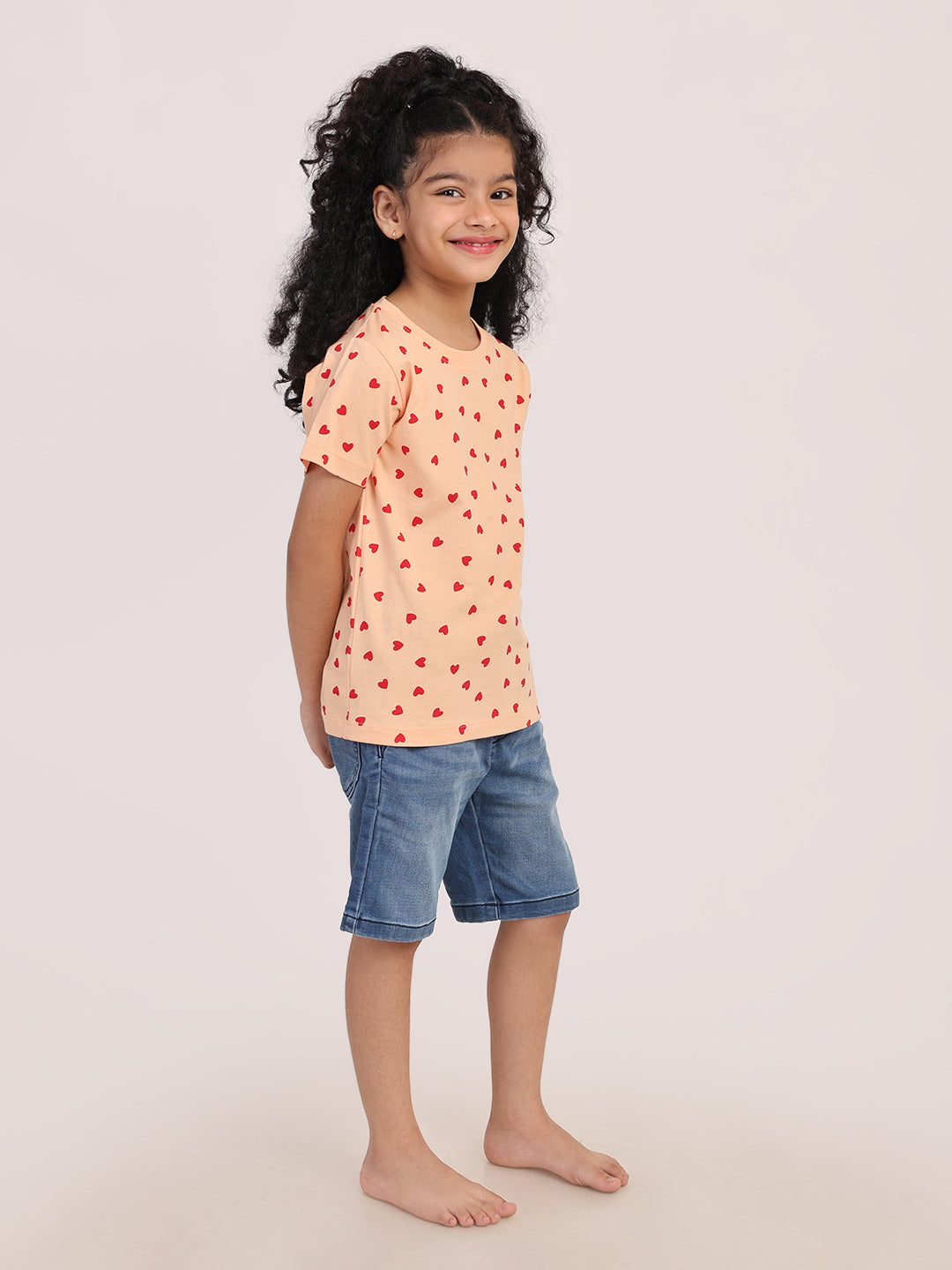 REBORN - Girls 1 piece chest printed T-shirt-Peach