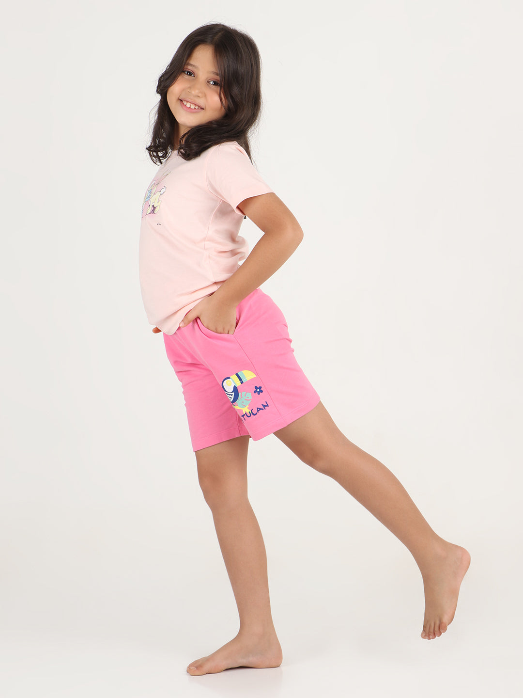 REBORN - Girls Printed  cotton fleece Shorts - Pink