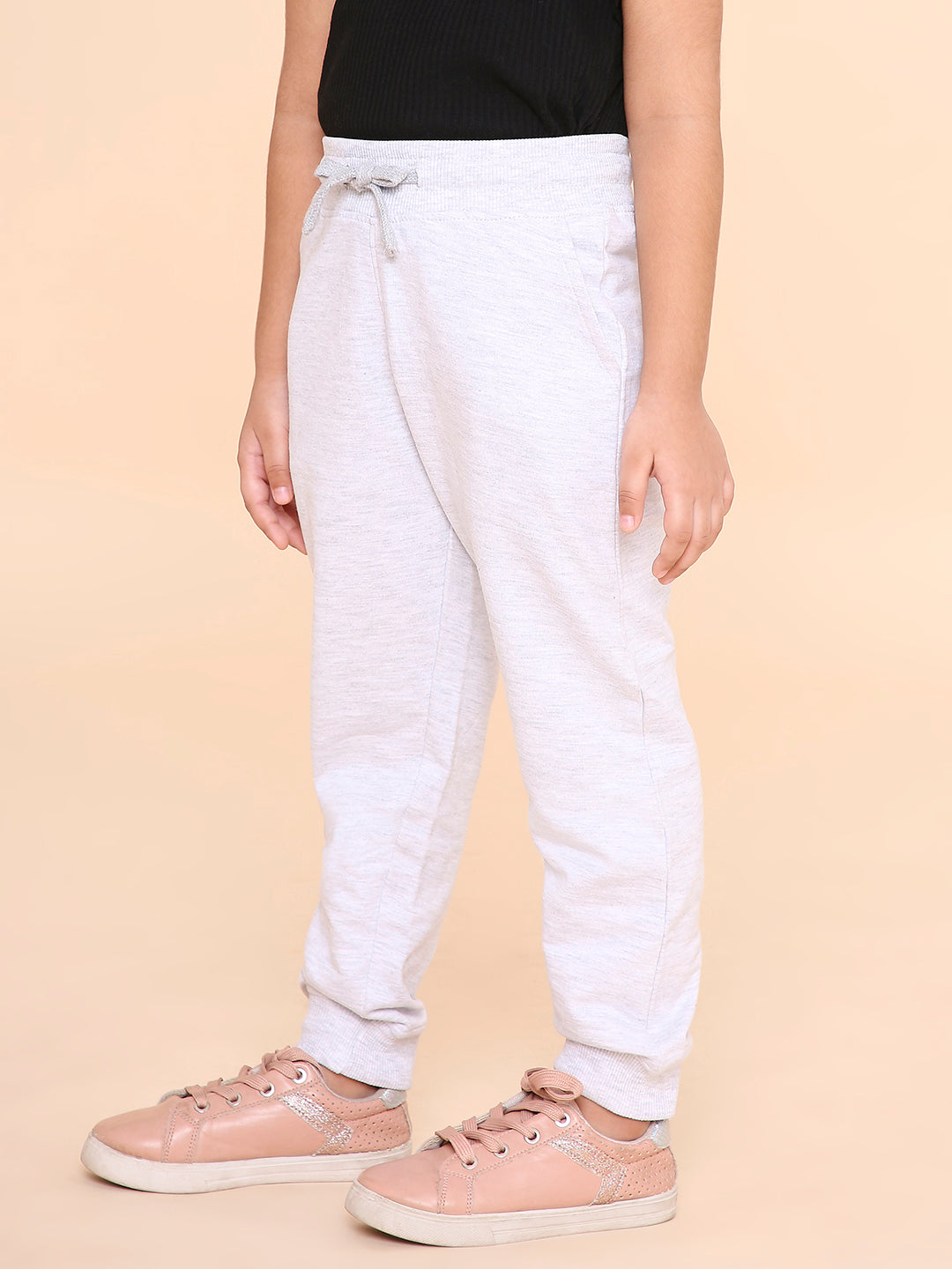 REBORN- Girls Solid Cotton Fleece Jogger -Grey