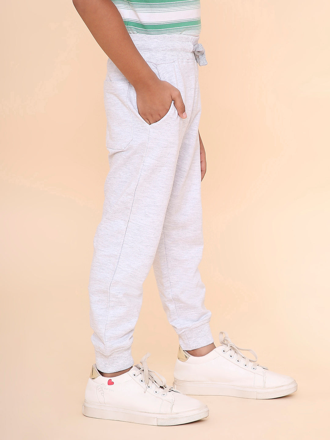 REBORN - Boys Solid Cotton Fleece Jogger - Grey