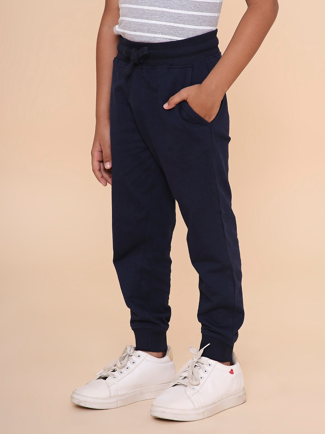 REBORN - Boys Solid Cotton Fleece Jogger - Navy Blue