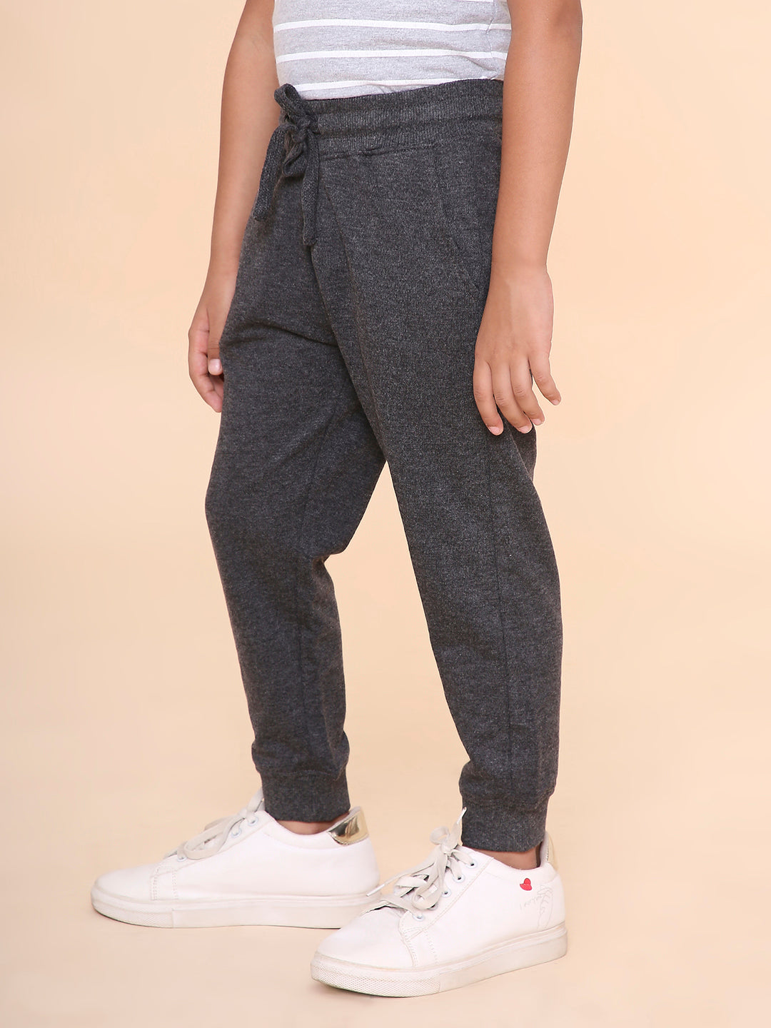 REBORN - Boys Solid Cotton Fleece Jogger - Charcoal Melange