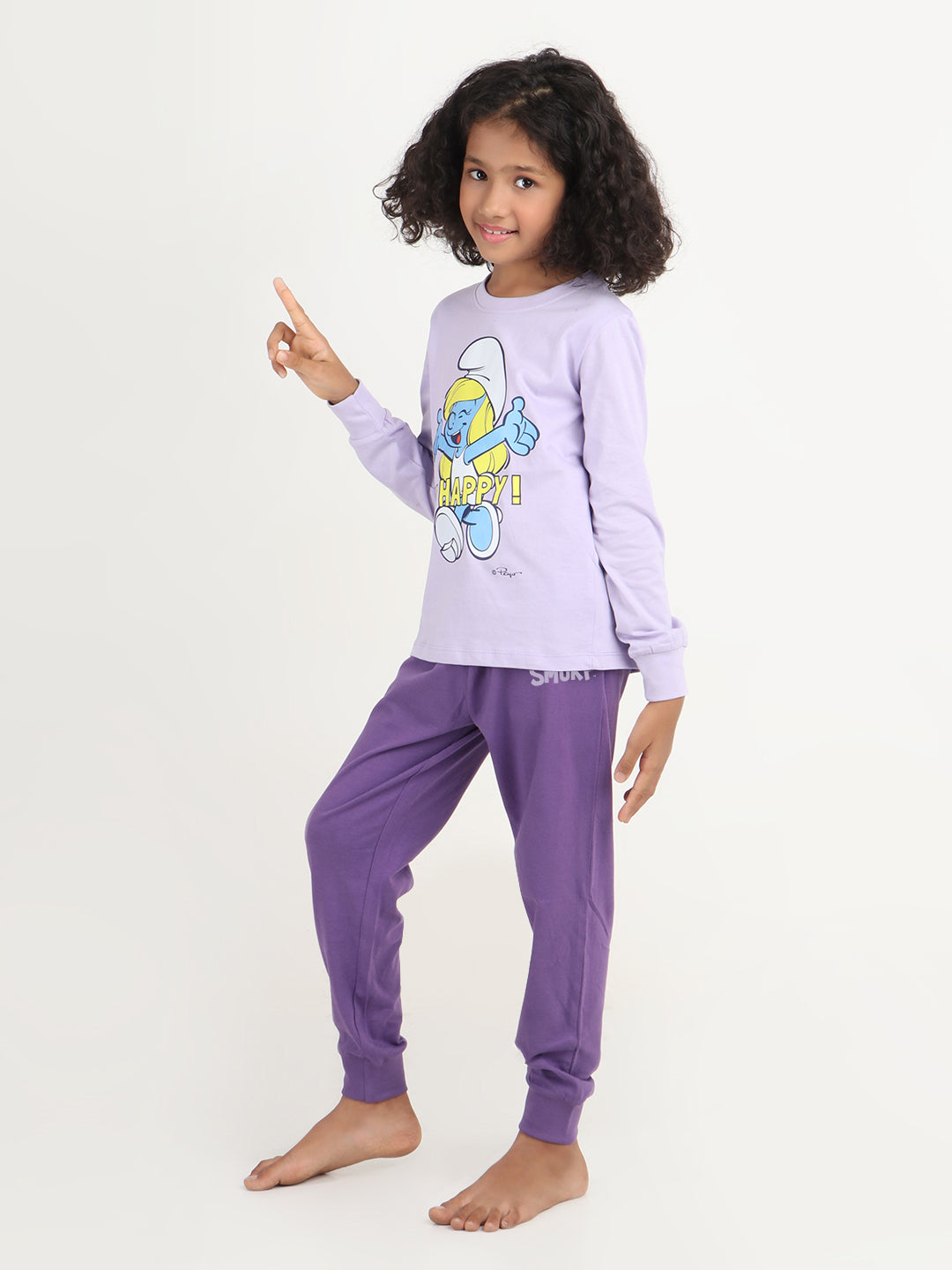 REBORN x Smurfs  Girls - Soft Single Jersery Printed Cotton Full Sleeve & PJ Sleepset - Lavender & Deep Purple