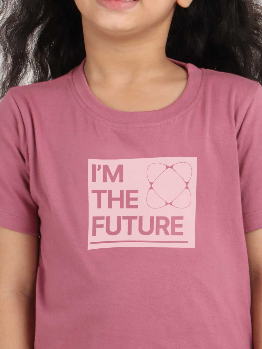 REBORN -Girls Cotton T-shirt Printed - Mauve