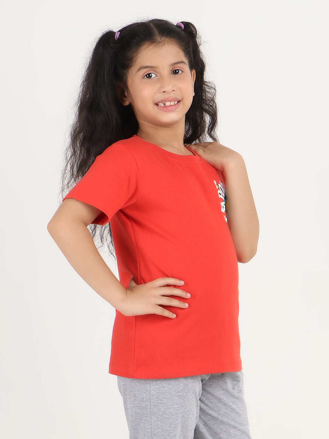 REBORN -Girls Cotton T-shirt Printed - Red