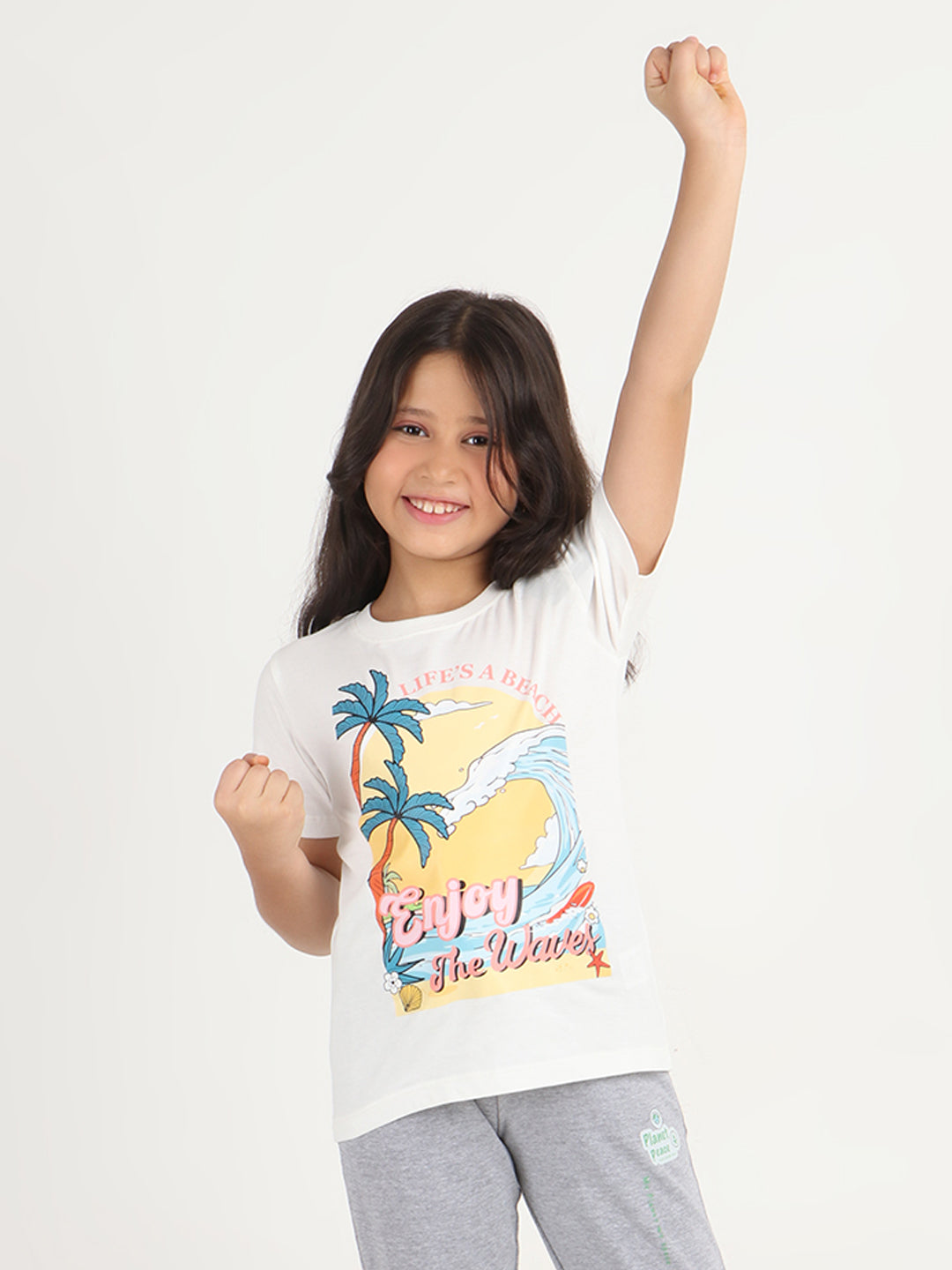 REBORN -Girls Cotton T-shirt Printed - Off White