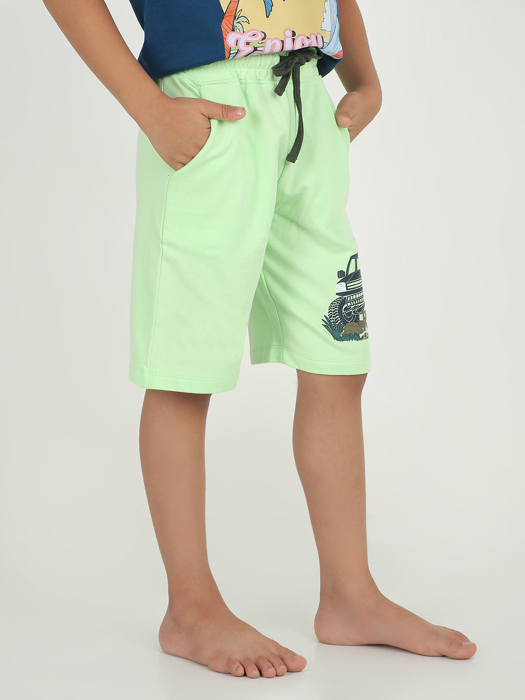 REBORN -Boys Printed  cotton fleece Shorts - Pistachio Green