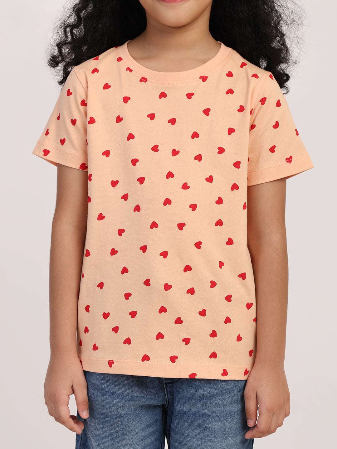 REBORN - Girls 1 piece chest printed T-shirt-Peach
