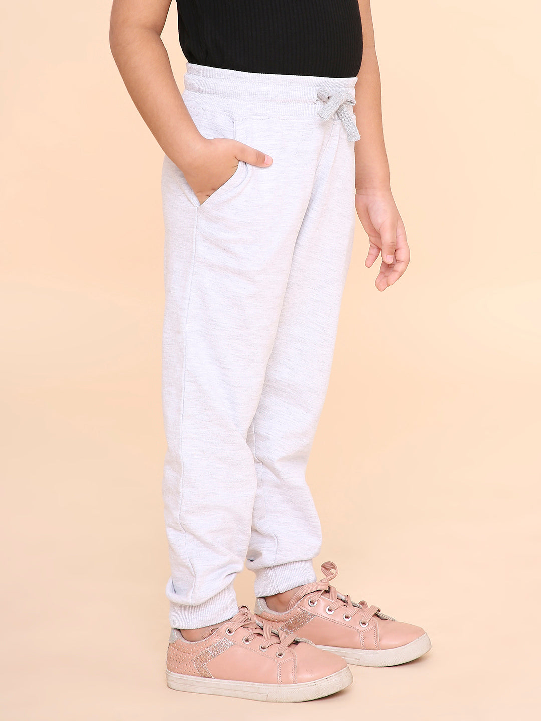 REBORN- Girls Solid Cotton Fleece Jogger -Grey