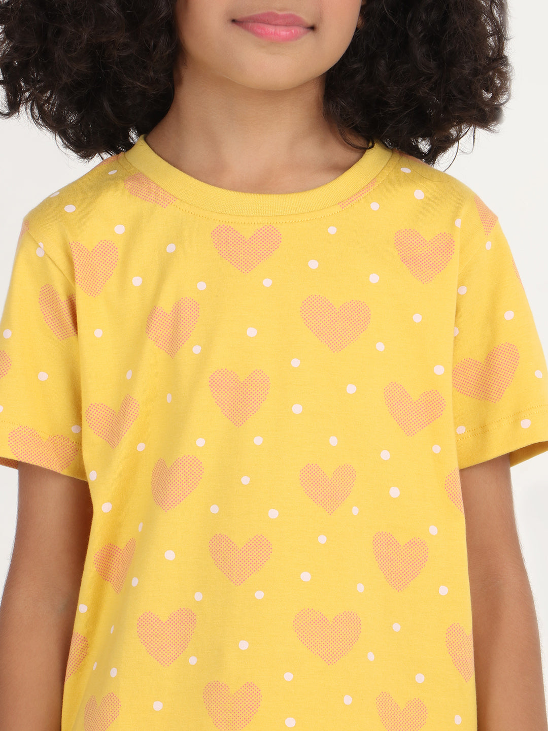 REBORN - Girls T-shirts & Shorts Co-ord set Cotton Heart Printed - Mustard