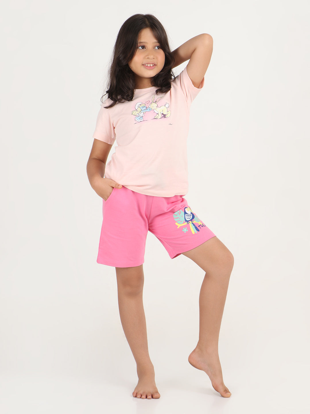 REBORN - Girls Printed  cotton fleece Shorts - Pink