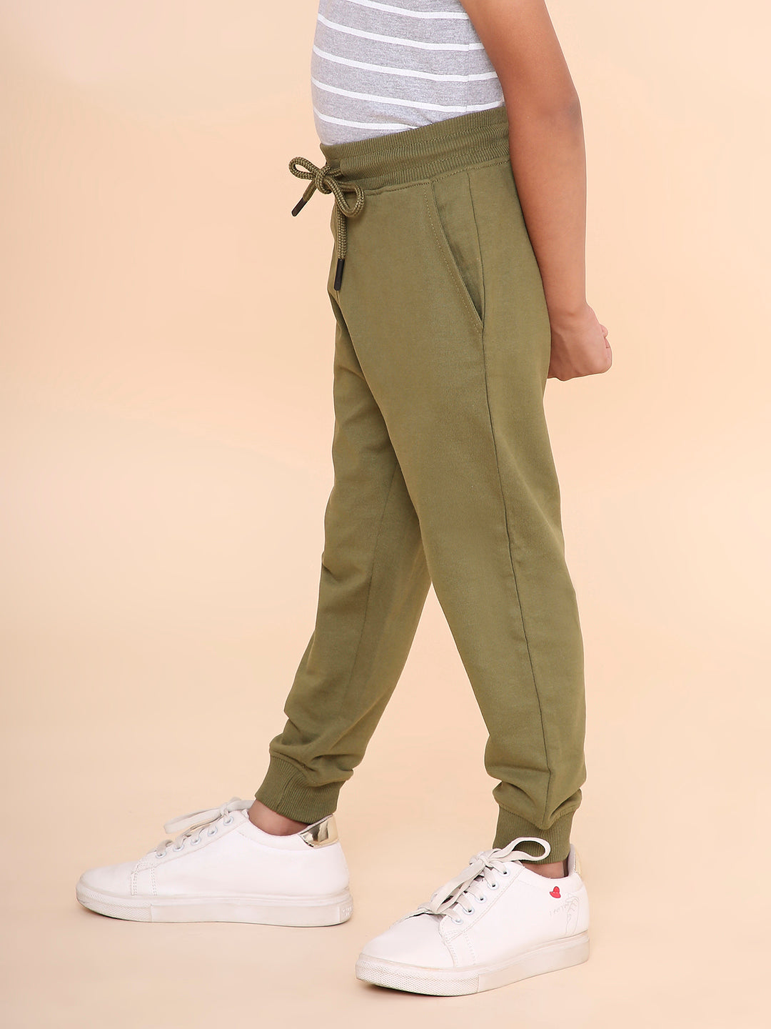 REBORN - Boys Solid Cotton Fleece Jogger - Olive