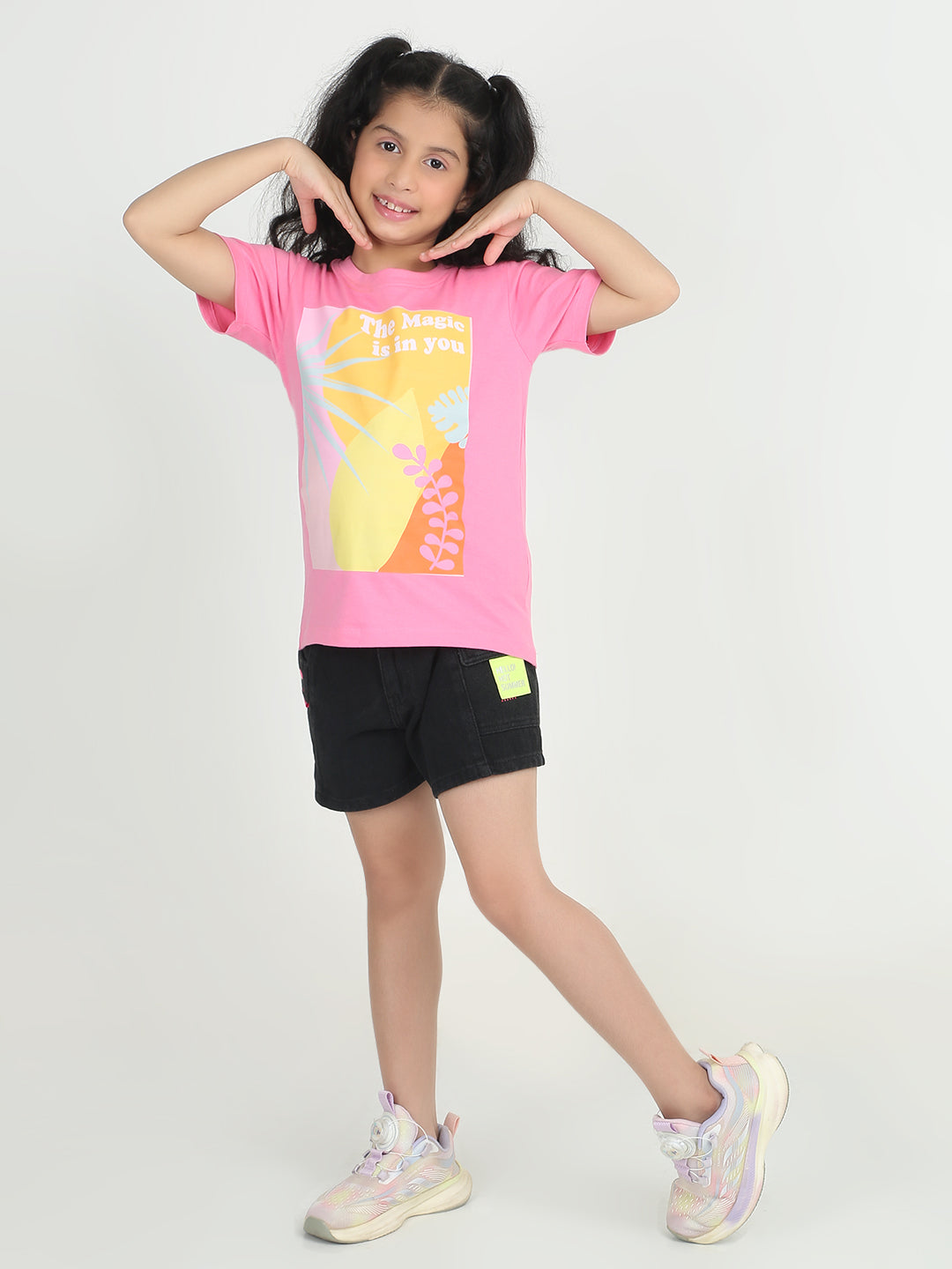 REBORN -Girls Cotton T-shirt Printed - Pink