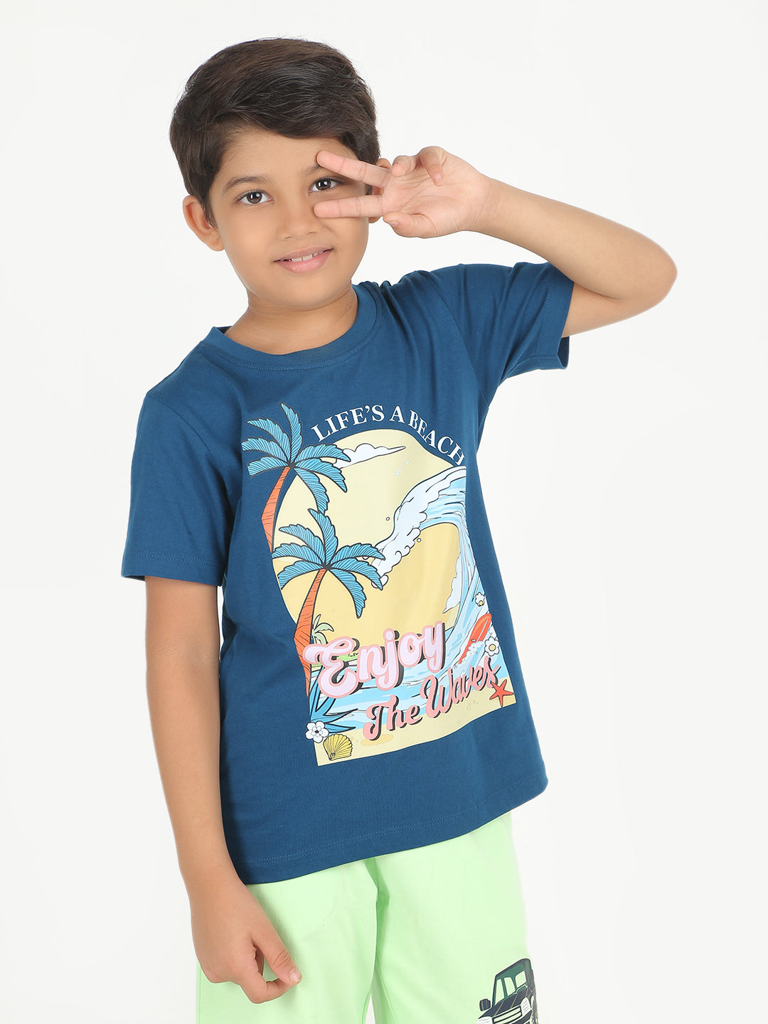 REBORN -Boys Cotton T-shirt Printed - Navy Blue