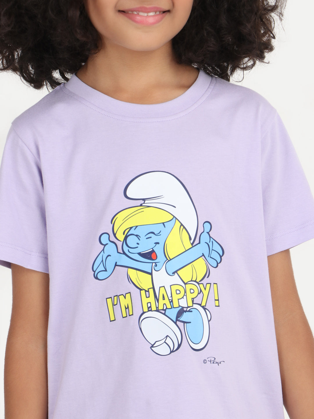 REBORN x Smurfs -Girls T-shirts & Shorts Co-ord set Cotton Printed - Lavender & Deep Purple