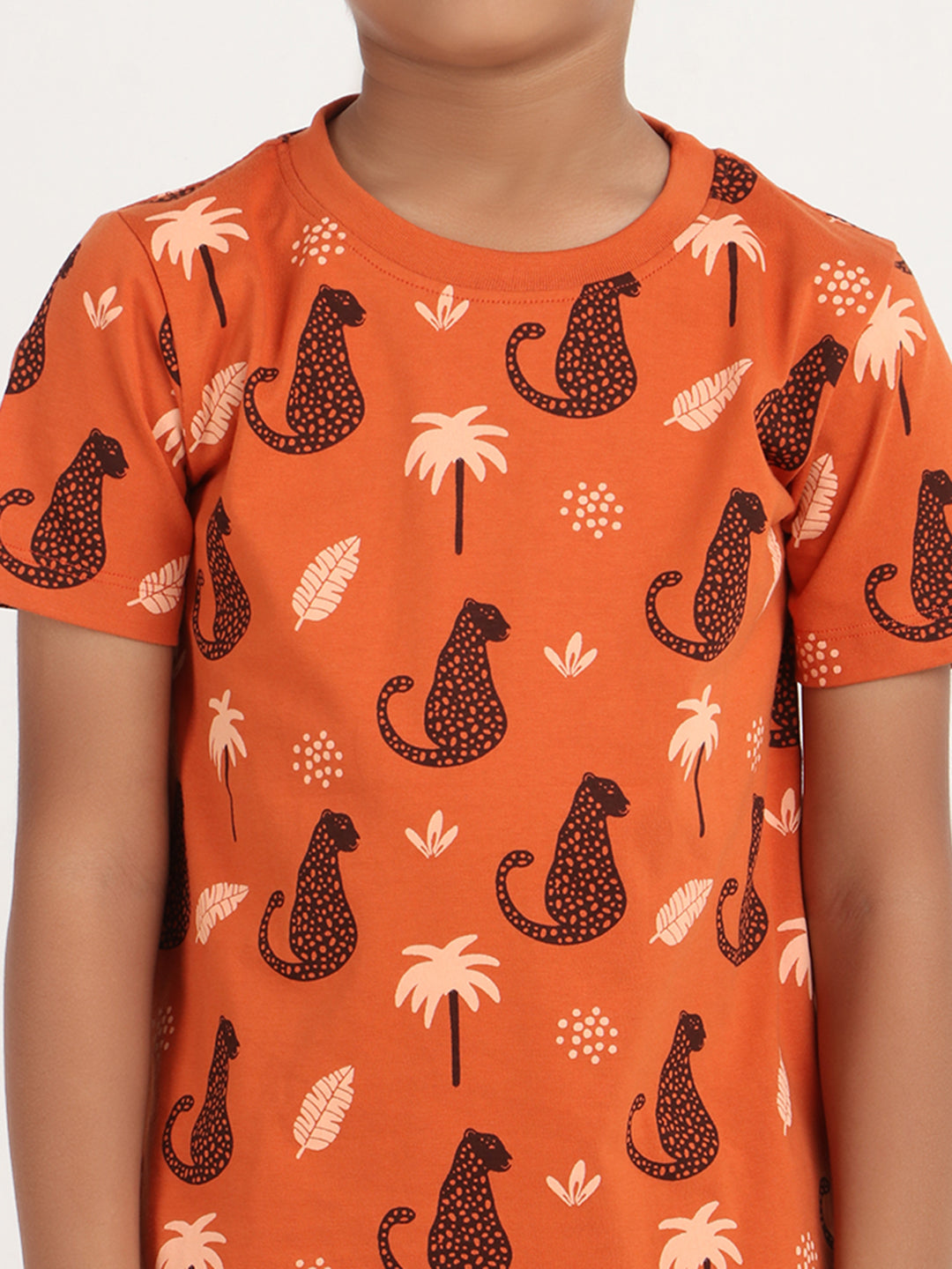 REBORN - Boys T-shirts & Shorts Co-ord set Cotton Animal Print -Rust