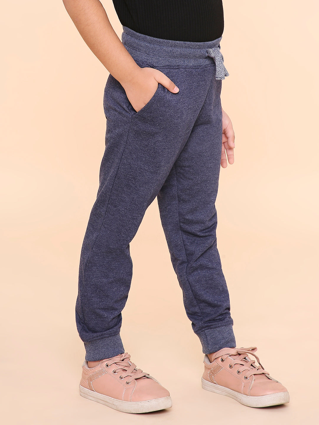 REBORN -Girls Solid Cotton Fleece Jogger- Navy Blue