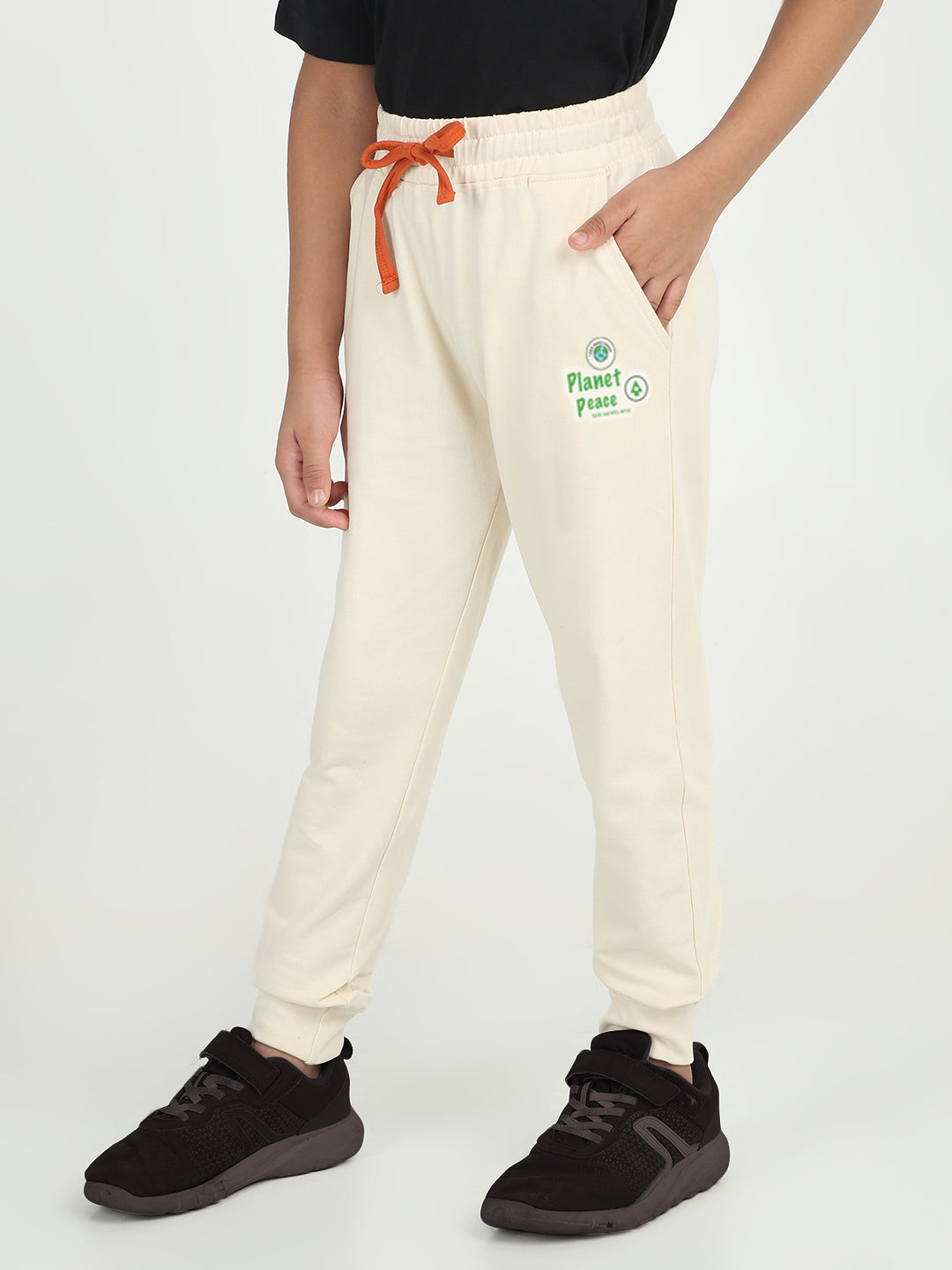 REBORN - Boys Printed cotton fleece Jogger - Butter  Cream