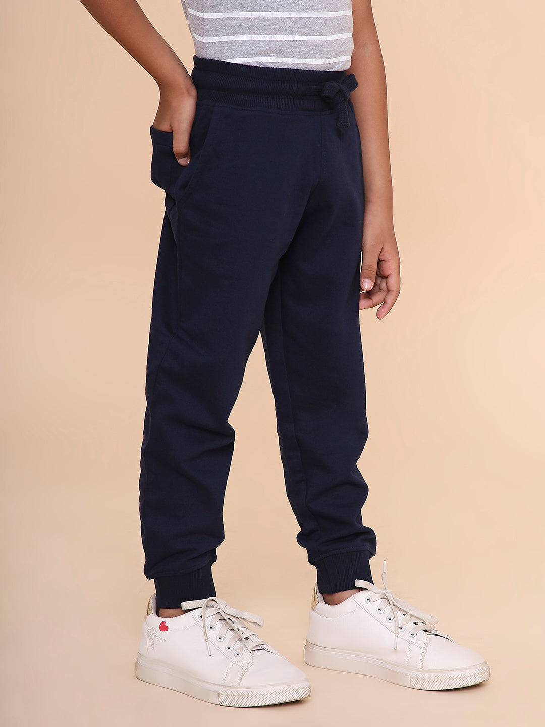 REBORN - Boys Solid Cotton Fleece Jogger - Navy Blue