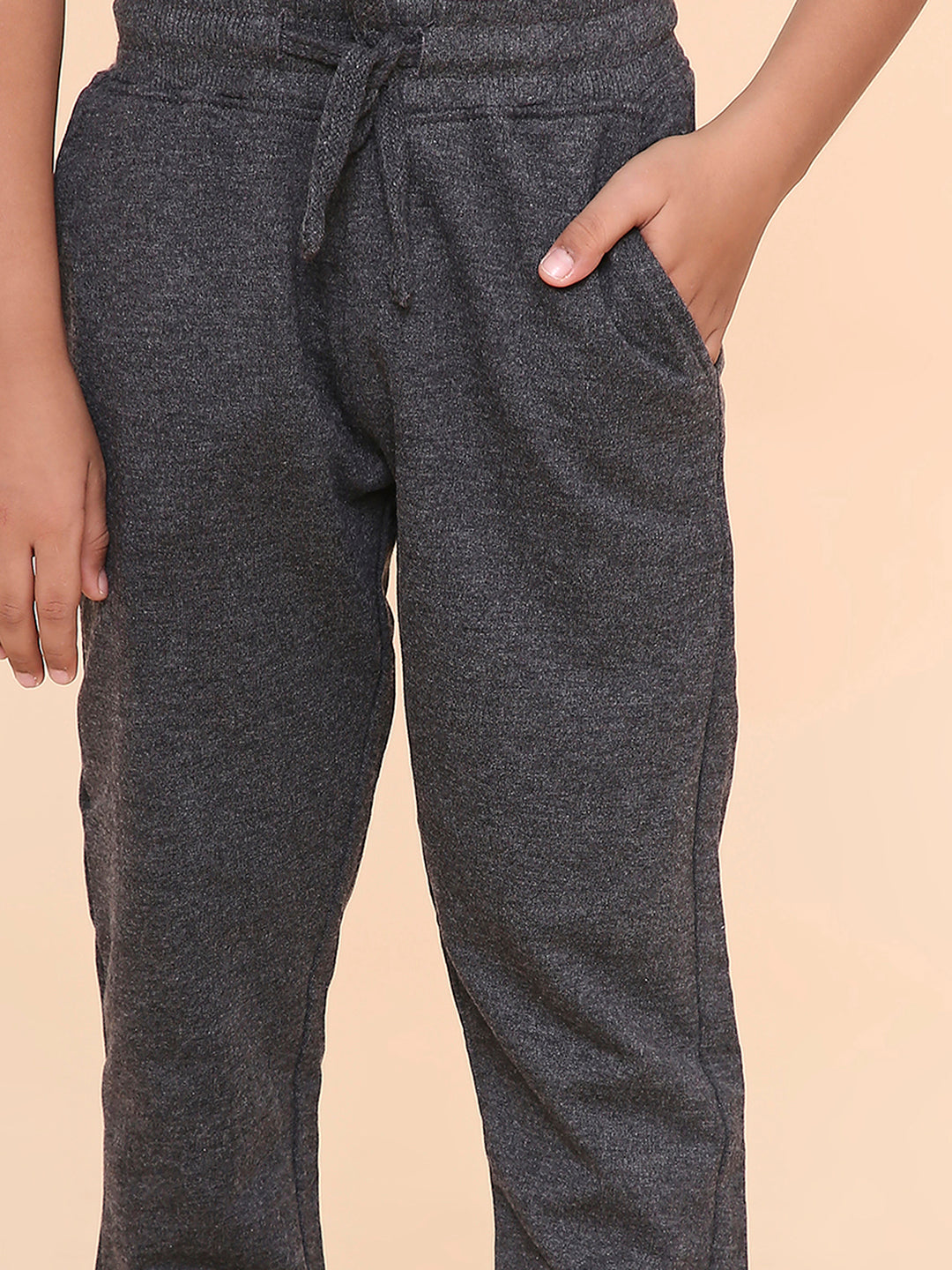 REBORN - Boys Solid Cotton Fleece Jogger - Charcoal Melange