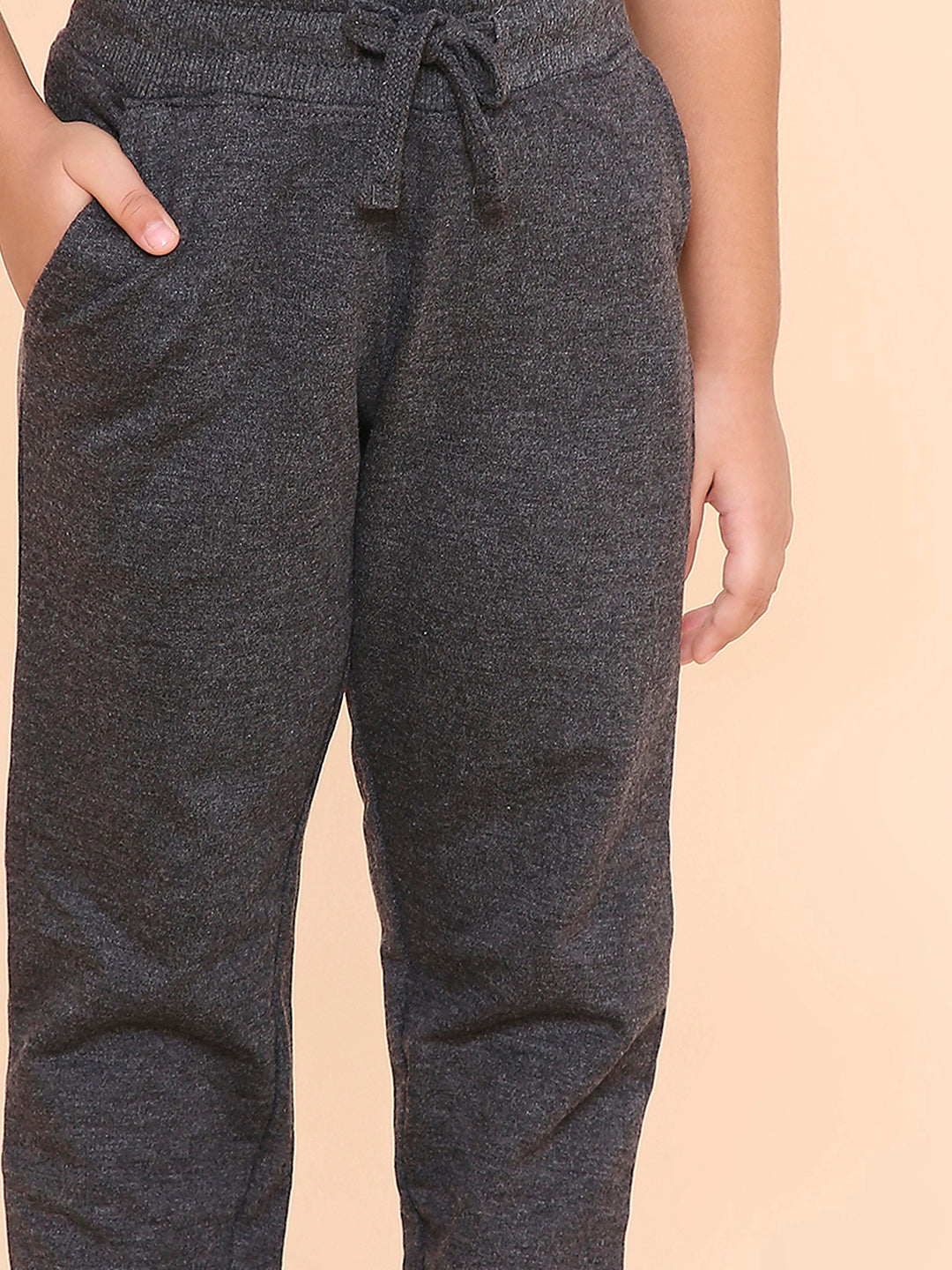 REBORN -Girls Solid Cotton Fleece Jogger -Charcoal Melange