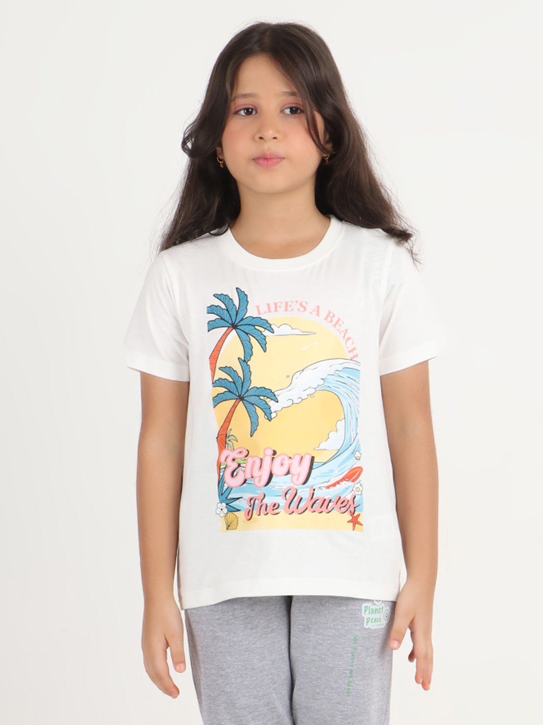 REBORN -Girls Cotton T-shirt Printed - Off White