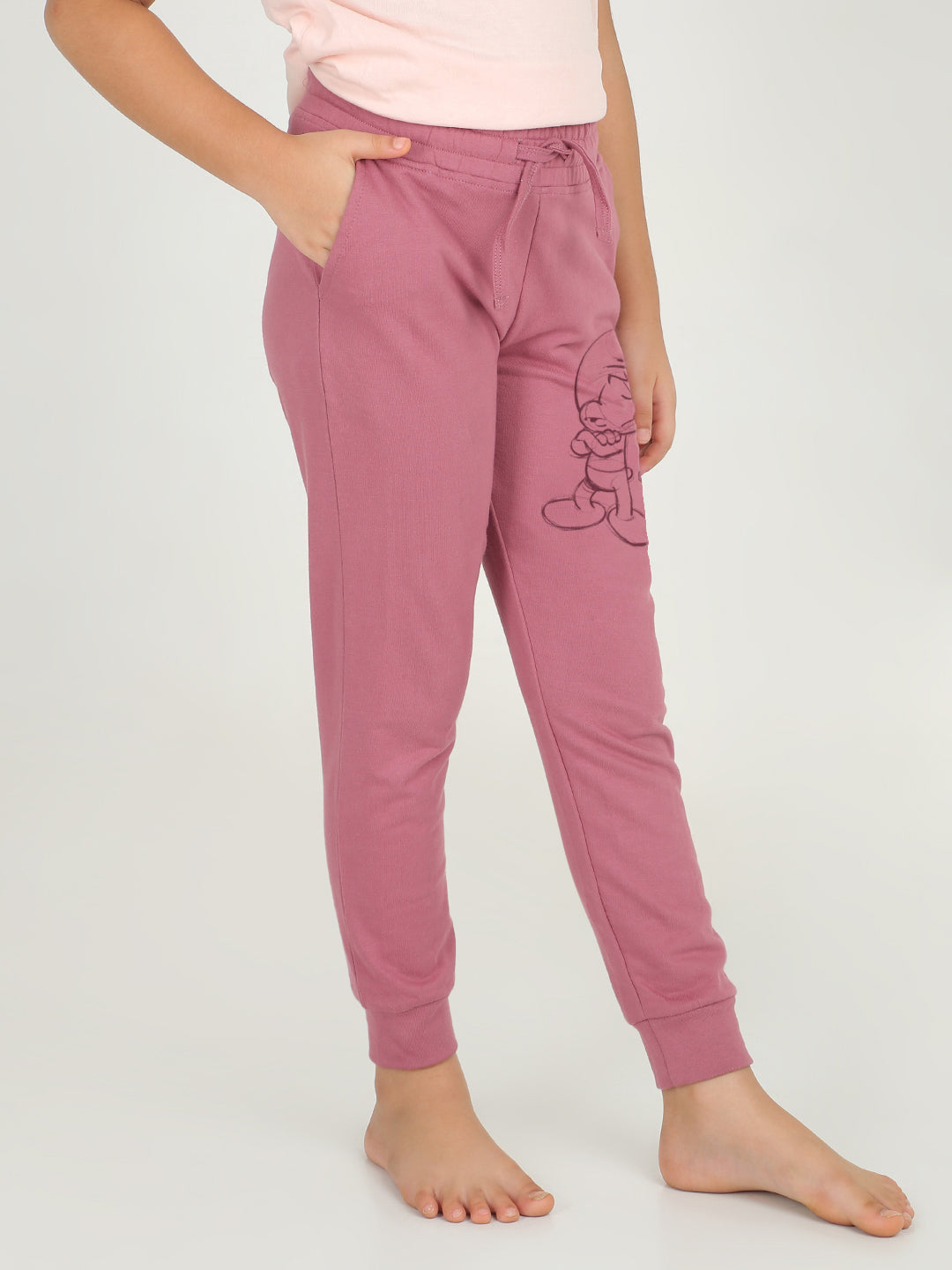 Reborn X The Smurfs - Girls cotton fleece Jogger- Mouve