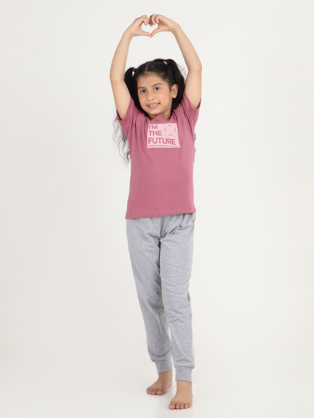 REBORN -Girls Cotton T-shirt Printed - Mauve