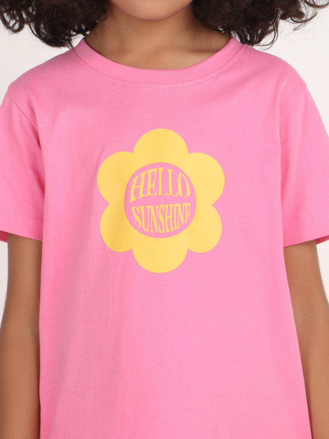 REBORN -Girls T-shirts & 3/4 Shorts Co-ord set Cotton Printed - Pink