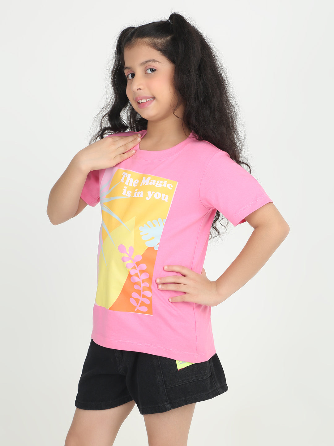 REBORN -Girls Cotton T-shirt Printed - Pink