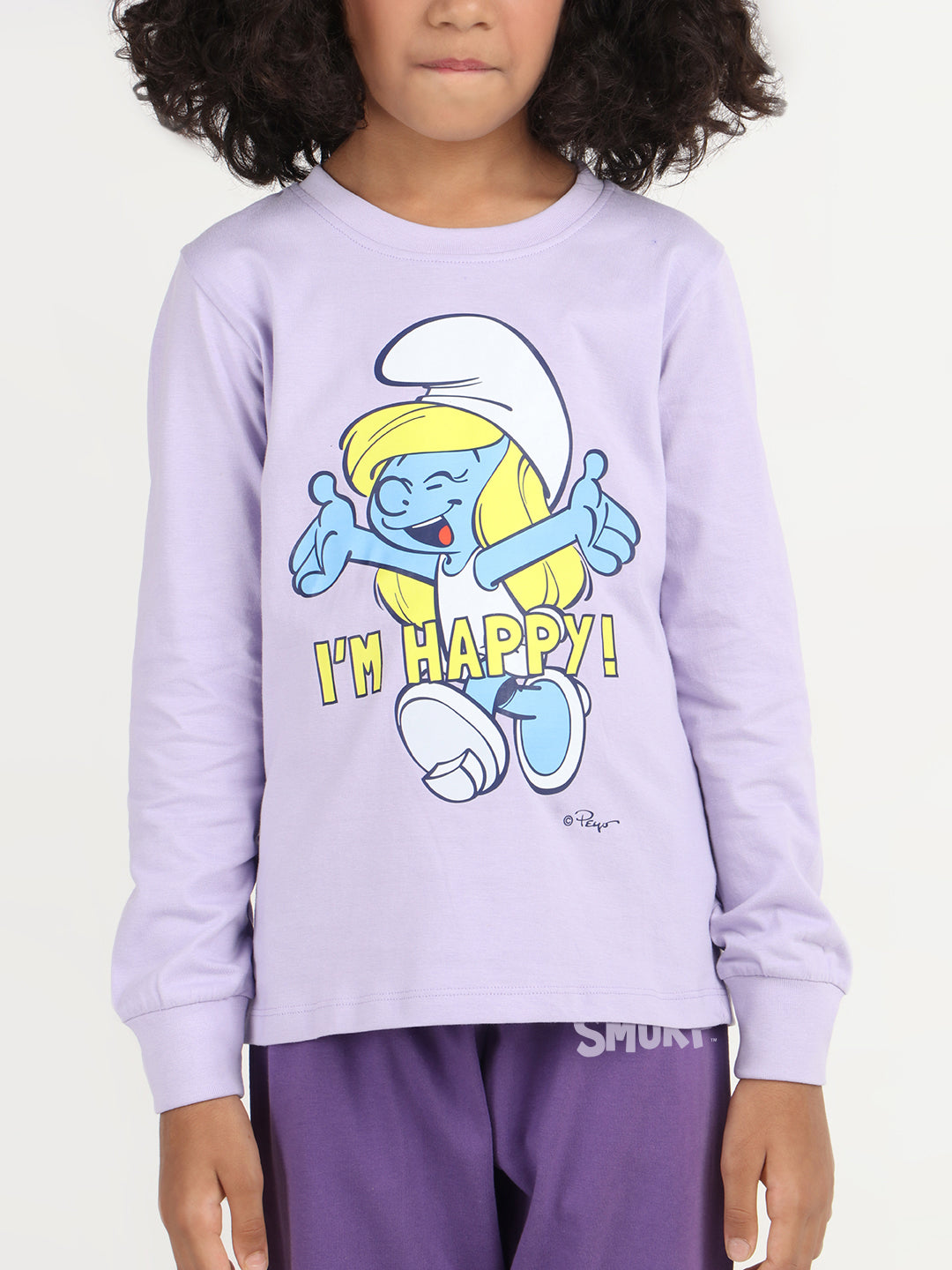 REBORN x Smurfs  Girls - Soft Single Jersery Printed Cotton Full Sleeve & PJ Sleepset - Lavender & Deep Purple