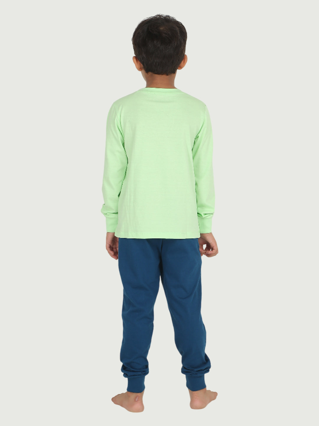 REBORN x Smurfs  Boys - Soft Single Jersery Printed Cotton Full Sleeve & PJ Sleepset - Pistachio Green & Navy Blue