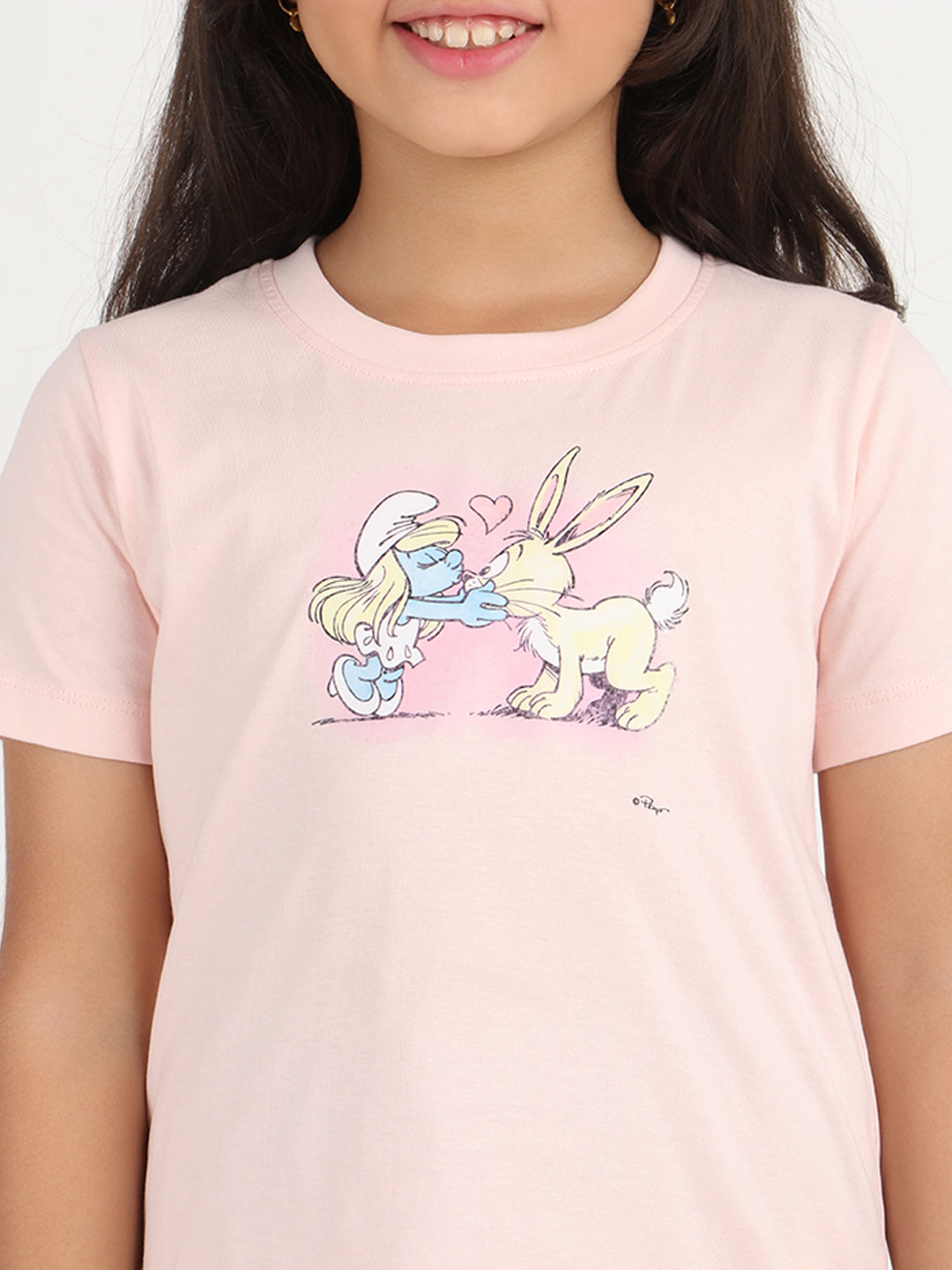 REBORN x Smurfs  Girls - Soft Single Jersery Printed Cotton Half Sleeve & PJ Sleepset - Soft Pink & Lavender