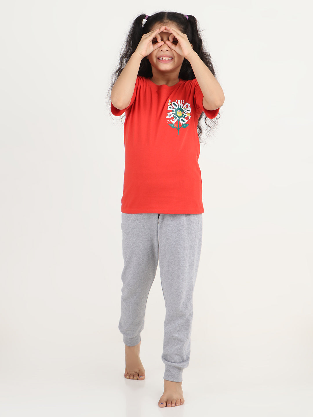 REBORN -Girls Cotton T-shirt Printed - Red