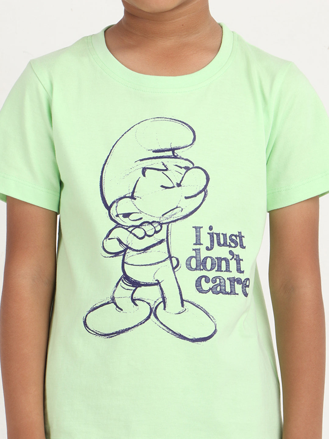 REBORN x Smurfs -Boys T-shirts & Shorts Co-ord set Cotton Printed - Pistachio green & Navy
