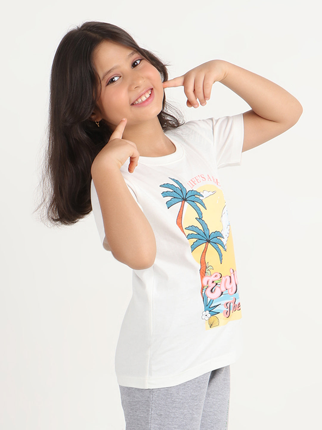 REBORN -Girls Cotton T-shirt Printed - Off White