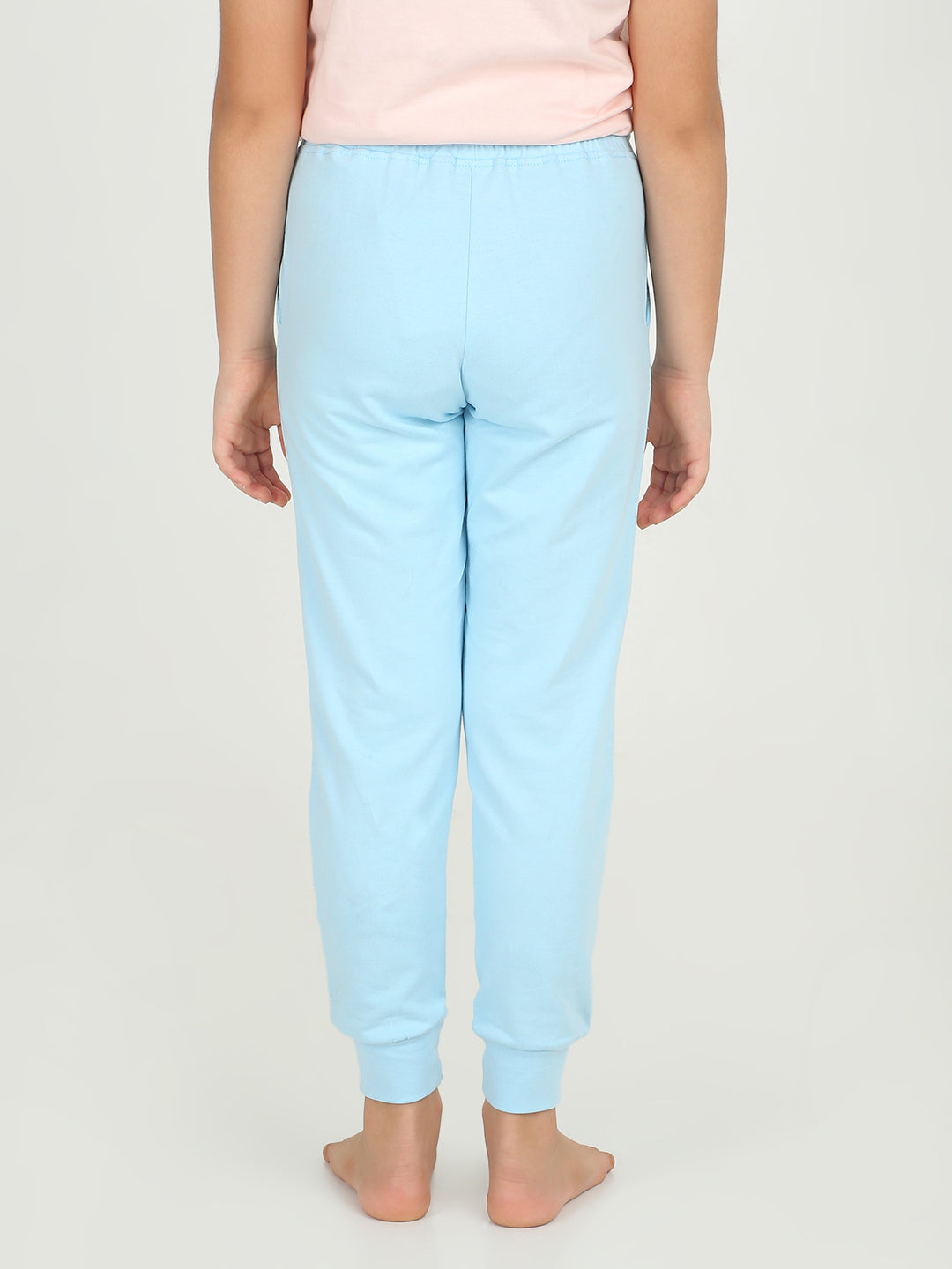 REBORN- Girls Blue Printed  cotton fleece Jogger -Sky Blue