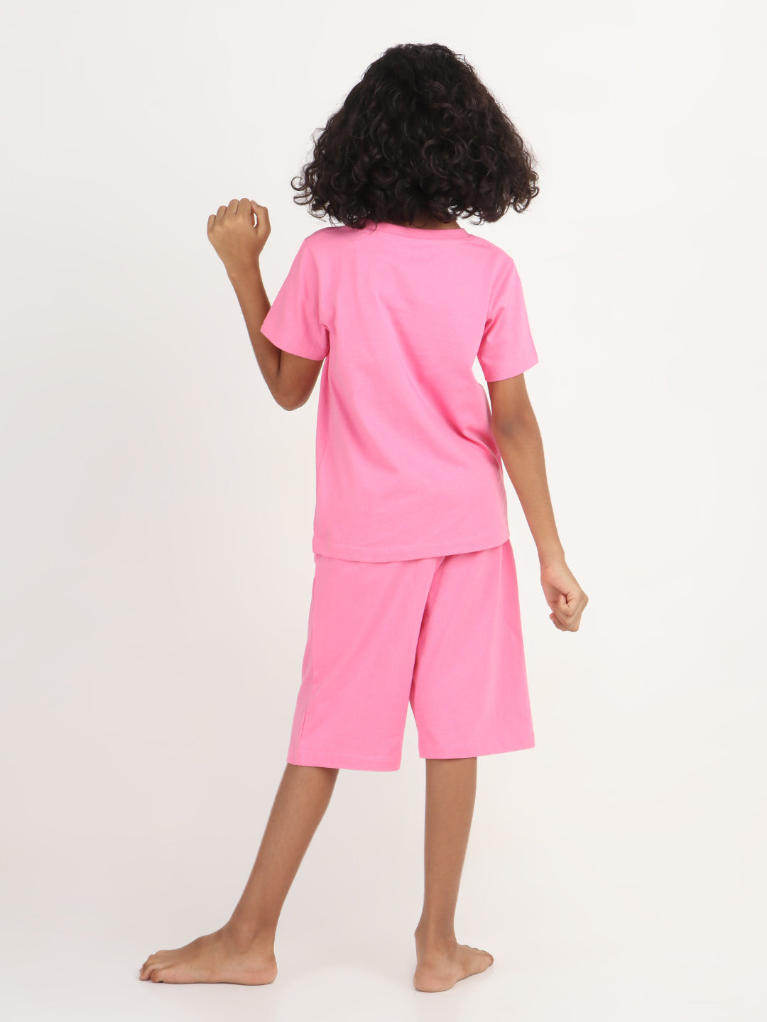 REBORN -Girls T-shirts & 3/4 Shorts Co-ord set Cotton Printed - Pink