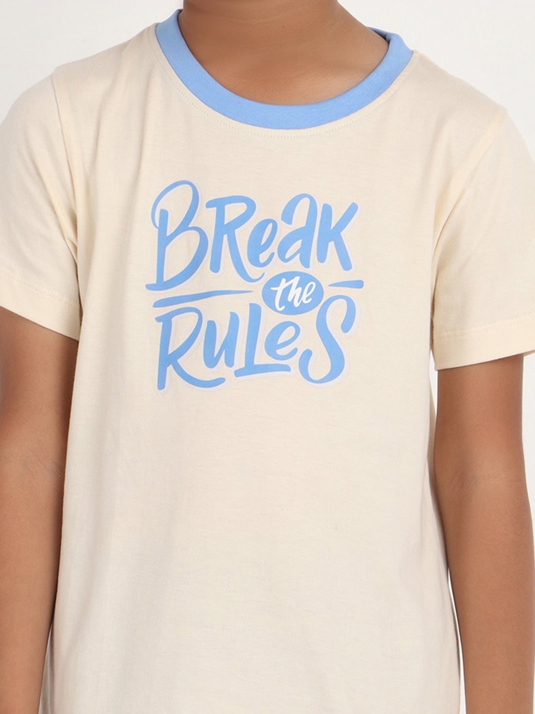 REBORN - Boys T-shirts & Shorts Co-ord set Cotton Printed - Butter Cream & Blue