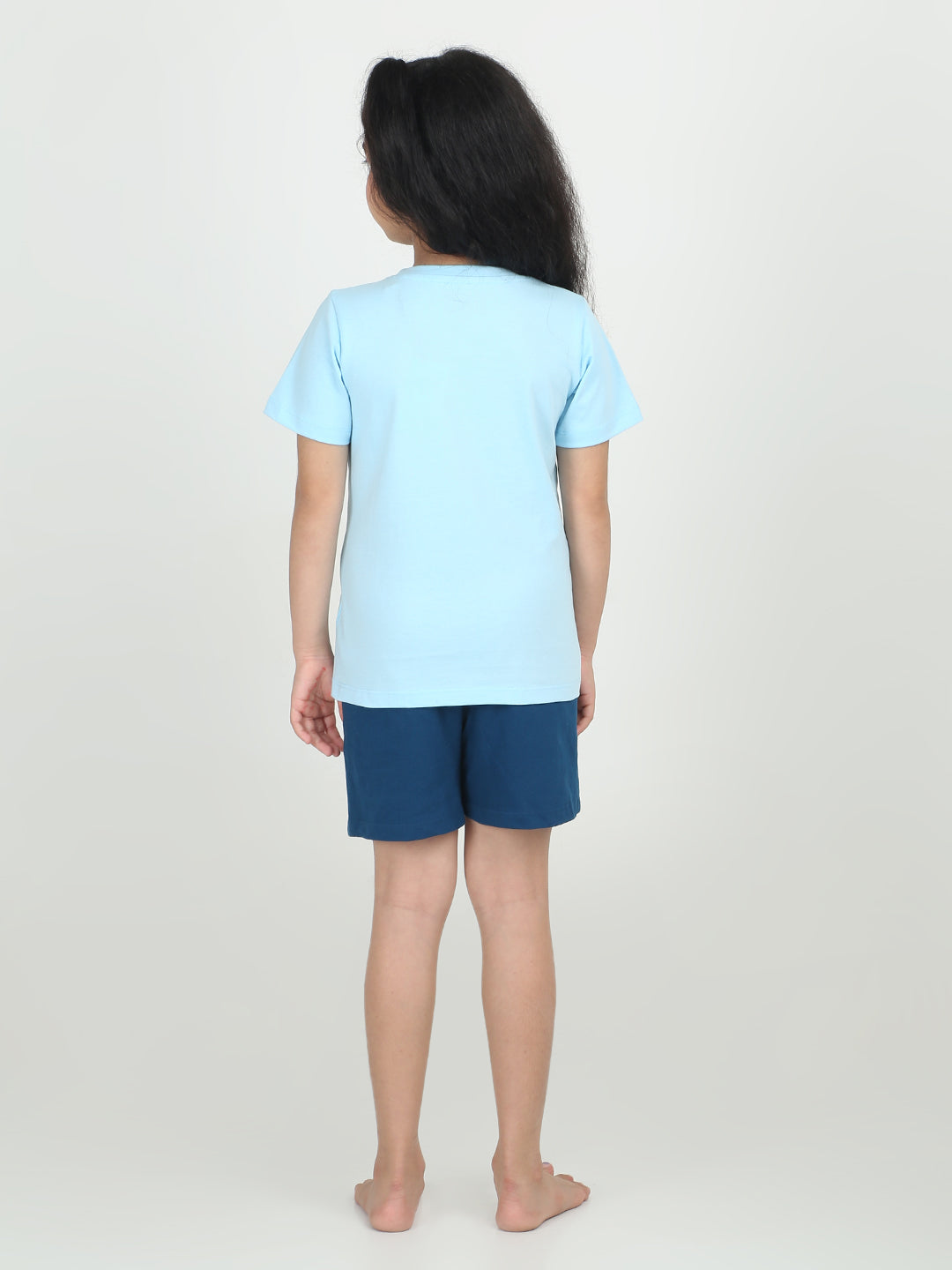REBORN x Smurfs -Girls T-shirts & Shorts Co-ord set Cotton Printed -  Sky & Navy Blue