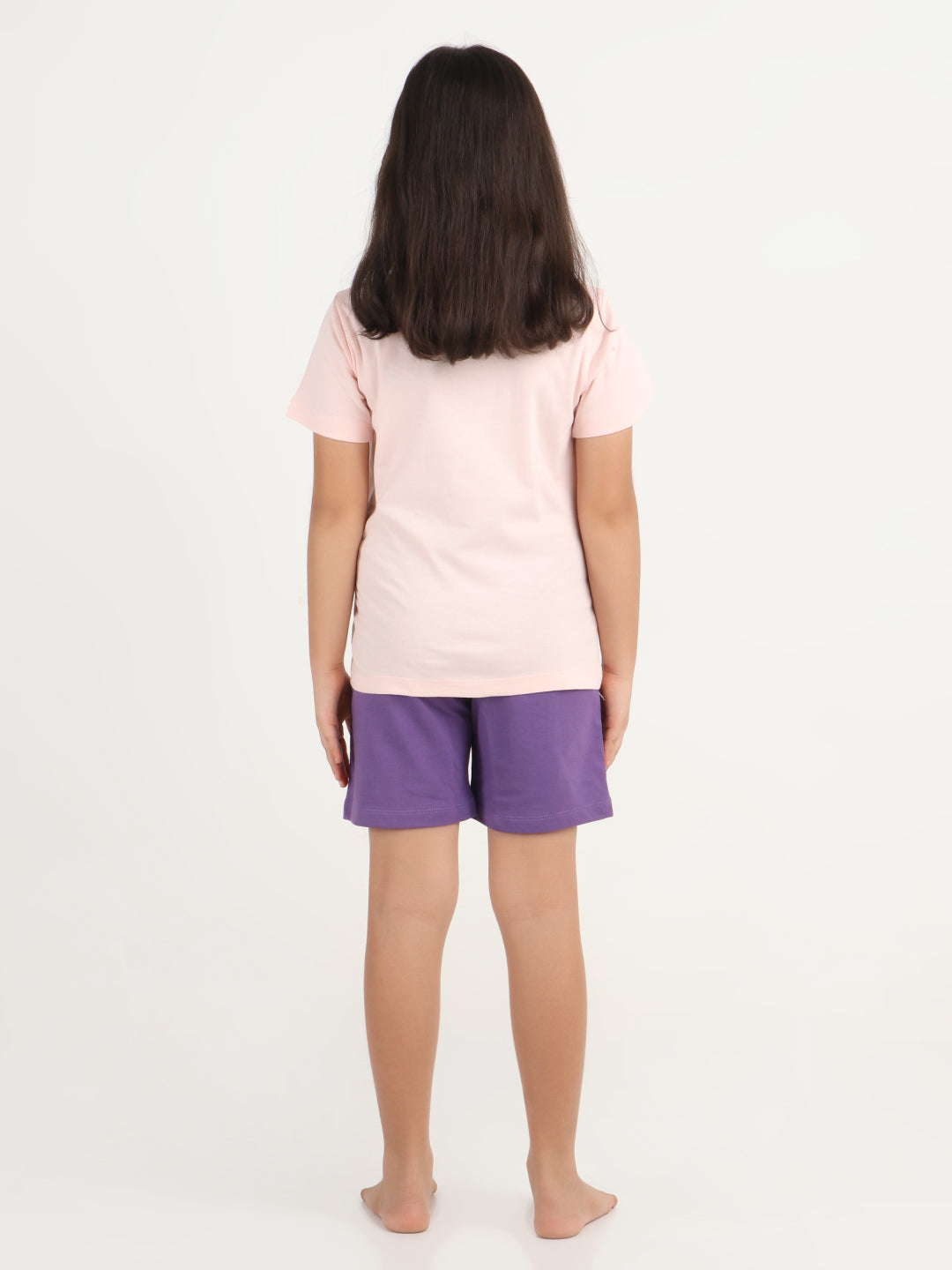 REBORN - Girls Printed  cotton fleece Shorts - Deep Purple