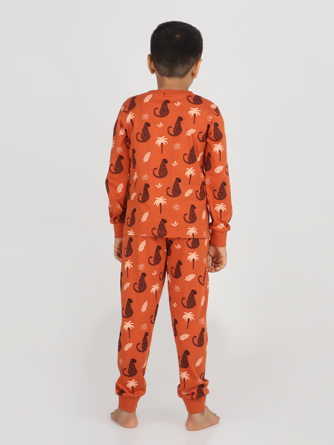 REBORN Boys -Soft Single Jersery Animal Print Cotton Full Sleeve & PJ Sleepset - RUST